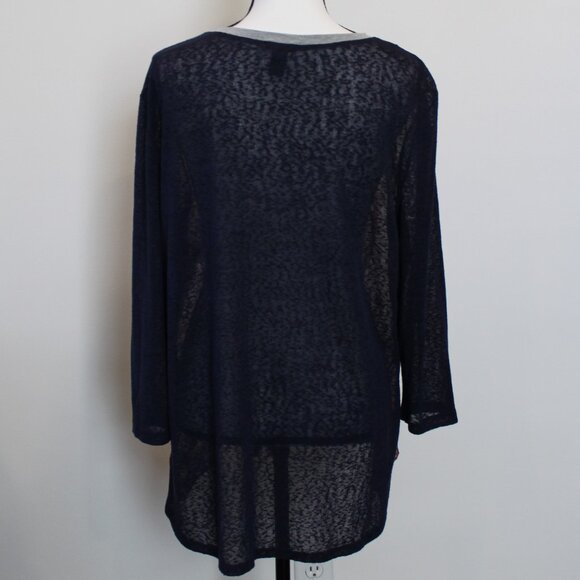 New Directions Mulitcolored/Navy Top with 3/4 Length Sleeves Sz Large - Picture 5 of 8